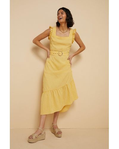 Oasis Yellow Gingham Ruffle Sleeve Midi Dress