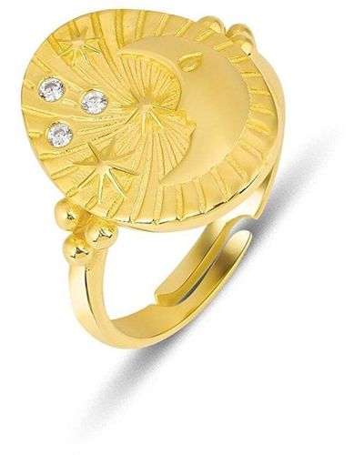 Spero London Moon Face Sterling Silver Ring - Yellow