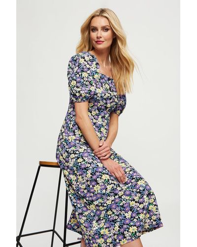 Dorothy Perkins Peach Lilac Floral Button Front Midi - Blue