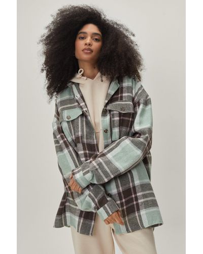 Nasty Gal Brushed Check Oversized Shirt - Grey