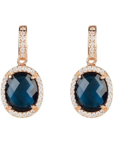 LÁTELITA London Beatrice Oval Gemstone Drop Earrings Rose Gold Sapphire Hydro - Blue