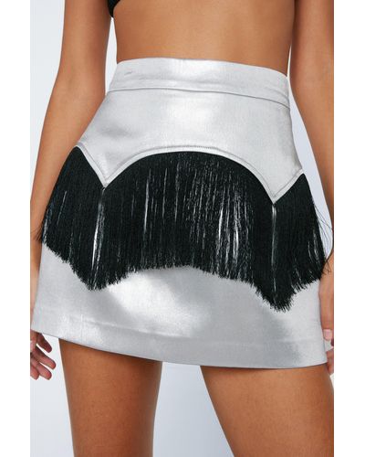 Nasty Gal Premium Metallic Fringe Detail Mini Skirt - White