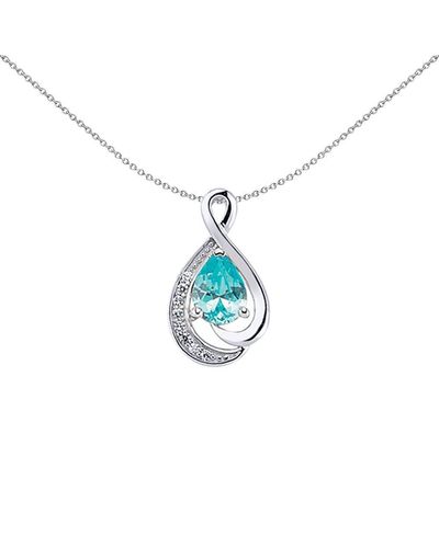 Jewelco London Silver Light Blue Pear Cz Tear Of Joy Pendant Necklace 18 Inch - Gvp301