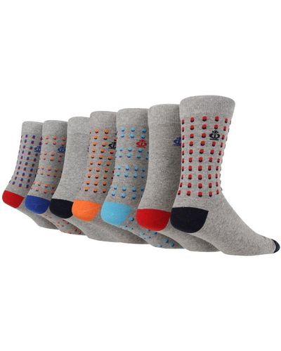 Jeff Banks 7 Pair Pack Assorted Design Crew Socks - Grey