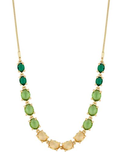 Mood Gold Green Tonal Mixed Stone Set Collar Necklace - Metallic