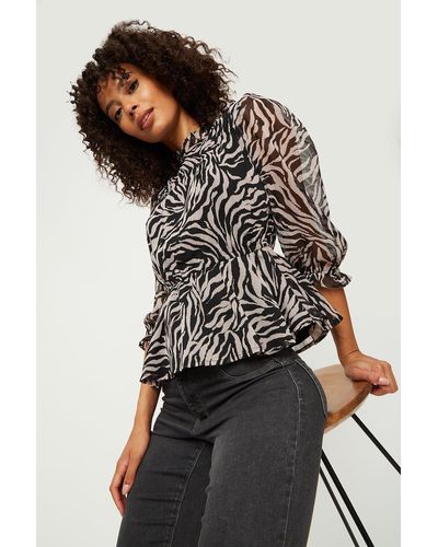 Dorothy Perkins Zebra Print Volume Sleeve Smock Top - Black