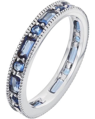 The Fine Collective Sterling Silver Glass Sapphire Milgrain Eternity Ring - Blue