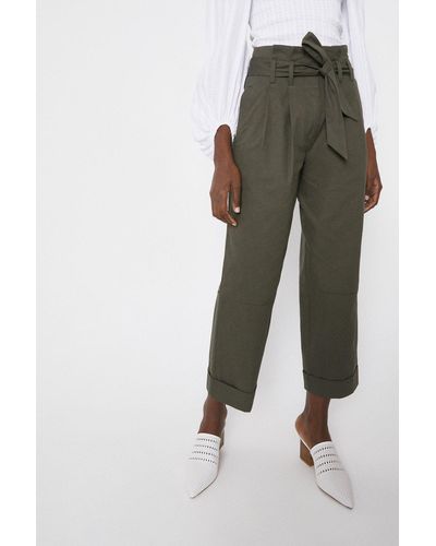Warehouse Twill Paperbag Belted Trousers - Grey