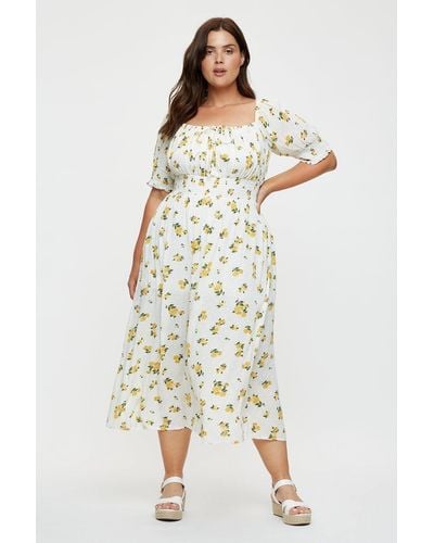 Dorothy Perkins Curve Yellow Floral Sweetheart Neck Midi - Natural