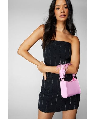 Nasty Gal Faux Leather Faux Feather Handle Grab Bag - Pink