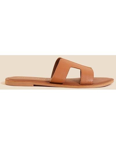 Accessorize Wide Fit Cut-out Leather Sliders - Natural