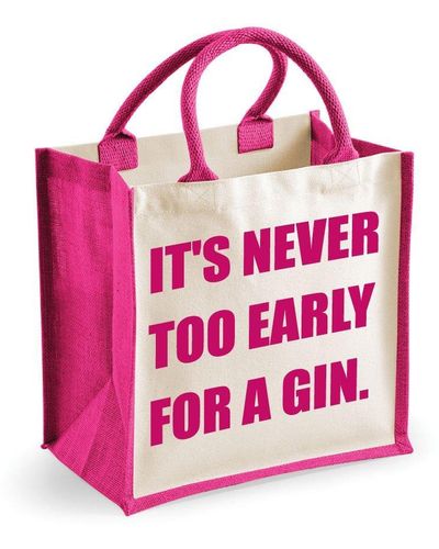60 SECOND MAKEOVER Medium Jute Bag It's Never Too Early For A Gin Pink Bag