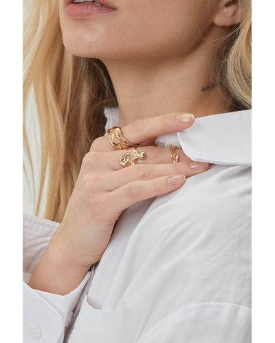 Nasty Gal Recycled Hammered 3pc Ring Set - Natural