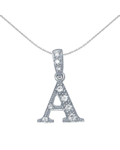 Jewelco London Silver Cz Letter A Initial Pendant Necklace 18 Inch - Blue