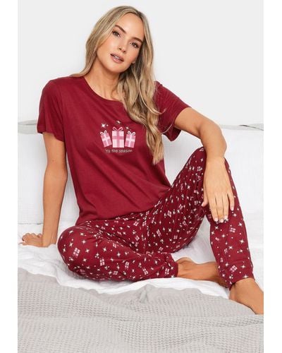 Long Tall Sally Tall Christmas Present Print Pyjama Set - Red