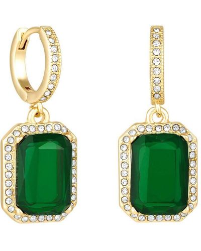 Mood Gold Emerald And Crystal Huggie Hoop Earrings - Green