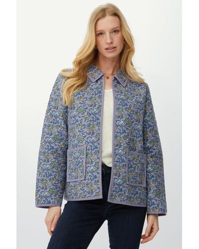 Mantaray Watercolour Floral Collar Quilted Jacket - Blue