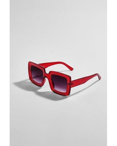 Boohoo Embellished Oversized Square Sunglasses - Red