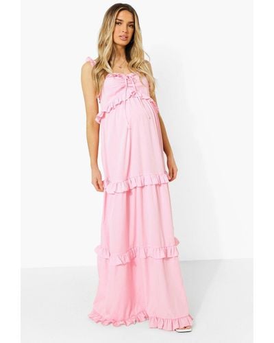 Boohoo Maternity Frill Shoulder Maxi Dress - Pink