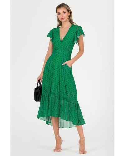Jolie Moi Leena Mesh Cap Sleeve Tiered Maxi Dress - Green