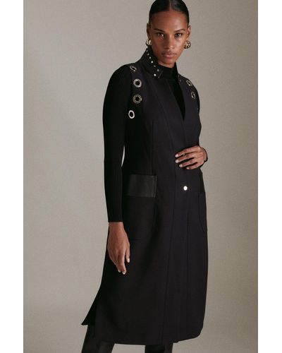 Karen Millen Compact Stretch Stud & Eyelet Sleeveless Coat - Black