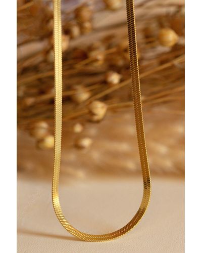 MUCHV Gold Thin Herringbone Chain Necklace - Natural