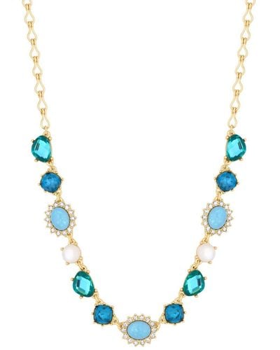 Mood Gold Blue Turquoise And Blue Opal Mixed Stone Collar Necklace