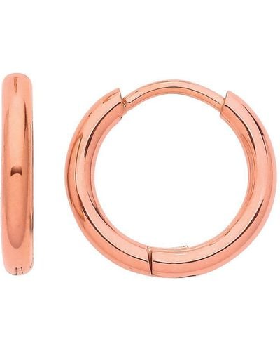 Jewelco London Rose Gold-steel Hinged Huggie Macaroni Round Tube Hoop Earrings - Er136r - Pink