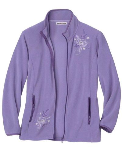 Atlas for women Embroidered Full Zip Fleece Jacket - Purple