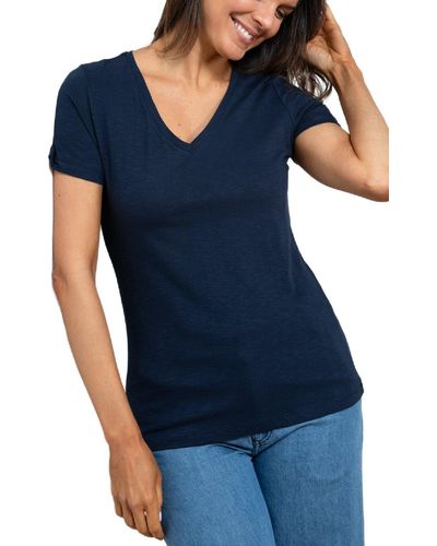 LILY & ME Cap Sleeves Victoria Tee Soft V-neck - Blue