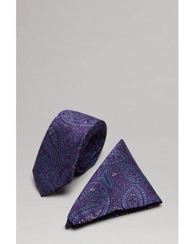 Burton Purple And Blue Paisley Tie And Pocket Square Set