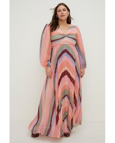 Oasis Plus Size Micro Pleated Stripe Midi Dress - Pink