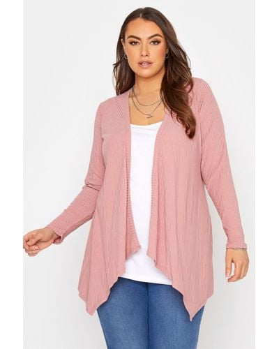Yours Ribbed Waterfall Cardigan - Pink