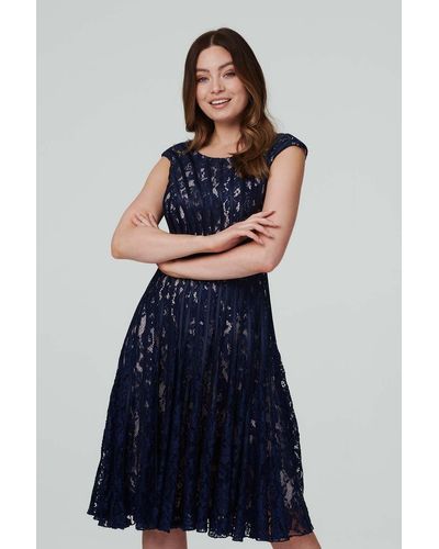 Izabel London Lace Cap Sleeve Midi Dress - Blue