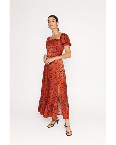 Oasis Square Neck Animal Print Maxi Dress - Red