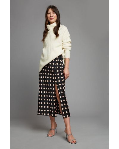 Dorothy Perkins Spot Print Satin Split Midi Skirt - Grey