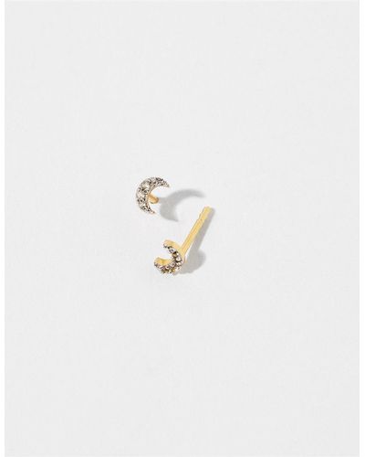 Accessorize Gold Vermeil White Topaz Moon Stud Earrings - Metallic