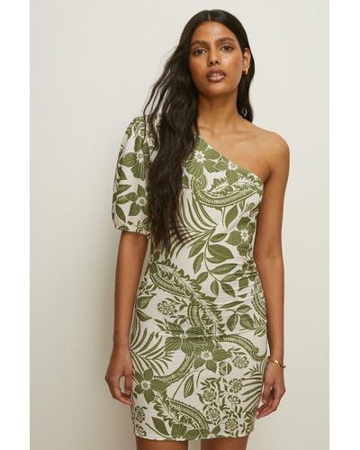 Oasis Textured Floral Print One Sleeve Mini Dress - Green