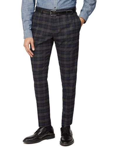 Ben Sherman Brushed Check Slim Fit Suit Trousers - Blue