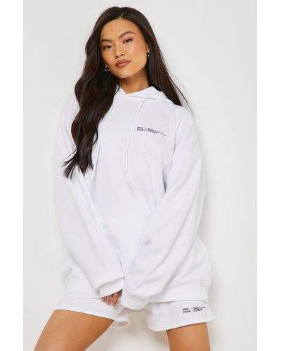 Boohoo Text Print Hooded Short Tracksuit - White