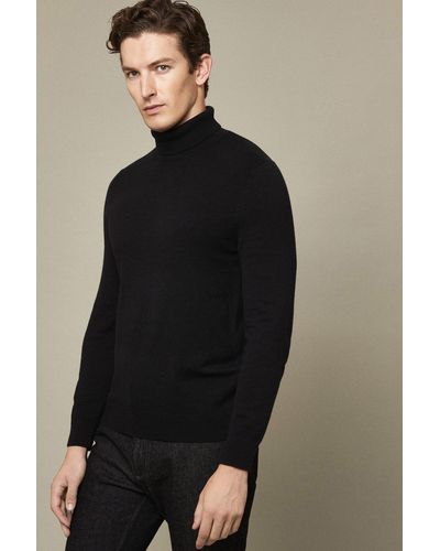 Burton Cotton Rich Black Knitted Roll Neck Jumper