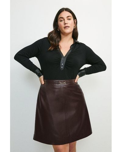 Karen Millen Curve Pu Contrast Viscose Jersey Elastane Shirt - Black