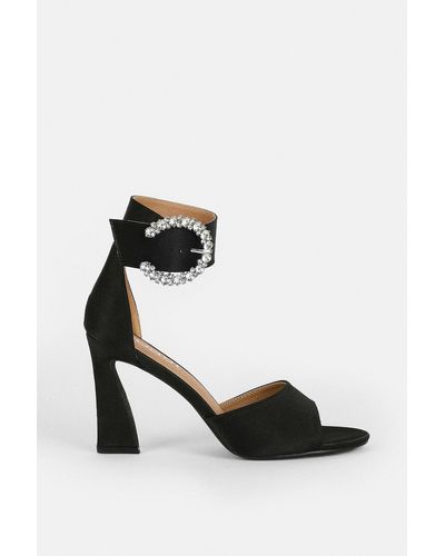 Coast Embellished Buckle Flared Heel Sandal - Black