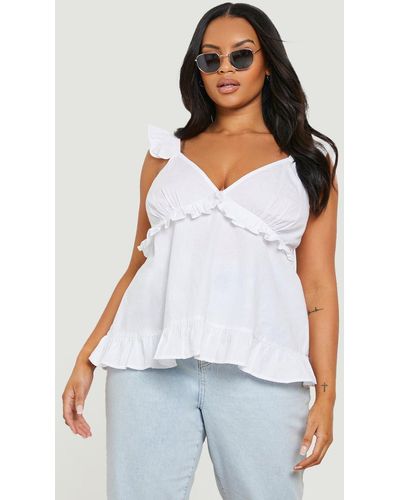 Boohoo Plus Frill Detail Cami Top - White