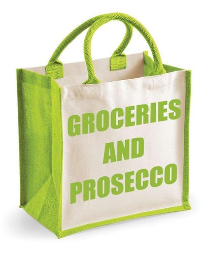 60 SECOND MAKEOVER Medium Jute Bag Groceries And Prosecco Green Bag