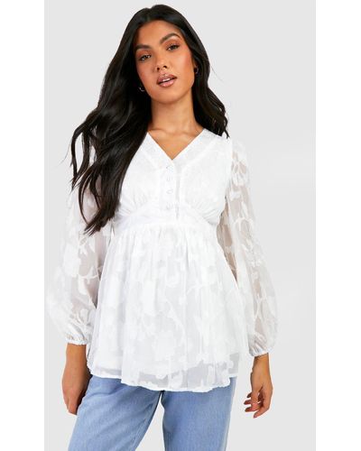 Boohoo Maternity Burnout Floral Button Down Smock Top - White