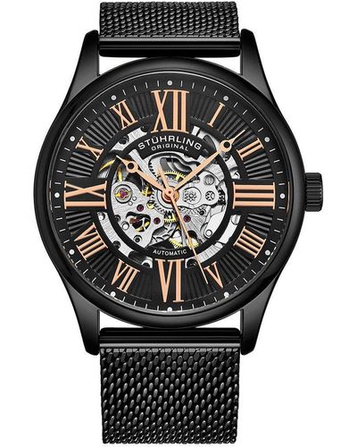 Stuhrling Atrium 3942m Automatic Wrist Watch Skeletonized Dial 42mm Case Stainless Steel Mes - Black