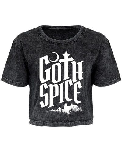 Grindstore Goth Spice Acid Wash Oversized Crop Top - Black
