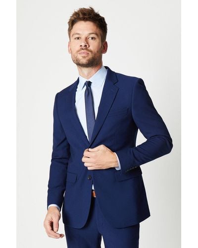 Burton Skinny Fit Blue Textured Suit Jacket