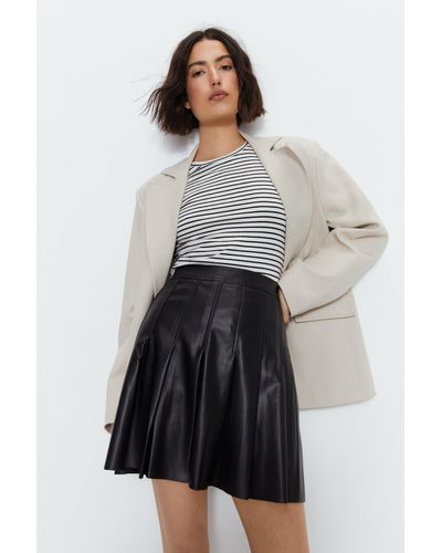 Warehouse Premium Faux Leather Pleated Skirt - Black